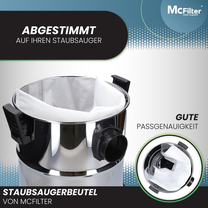 McFilter | 20 Staubsaugerbeutel 40l | kompatibel für ALLE Einhell 40 Liter Nass-Trockensauger | Schm