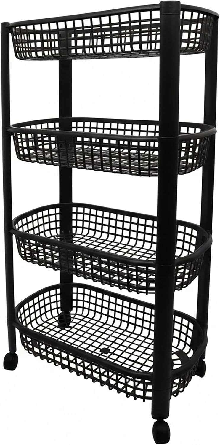 Spetebo Küchenwagen auf Rollen mit 4 Korb Ablagen 79 x 46 cm Made in EU - schwarz - Kunststoff Rollw