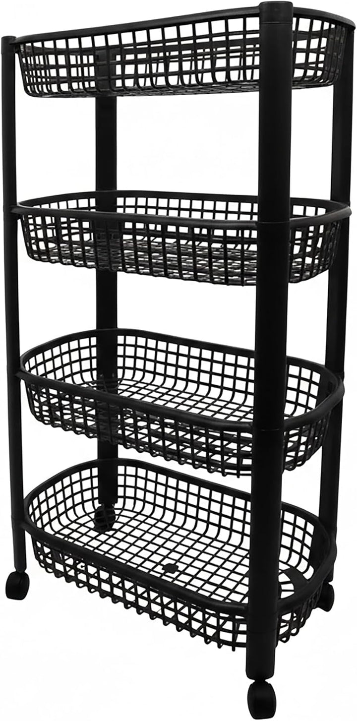 Spetebo Küchenwagen auf Rollen mit 4 Korb Ablagen 79 x 46 cm Made in EU - schwarz - Kunststoff Rollw