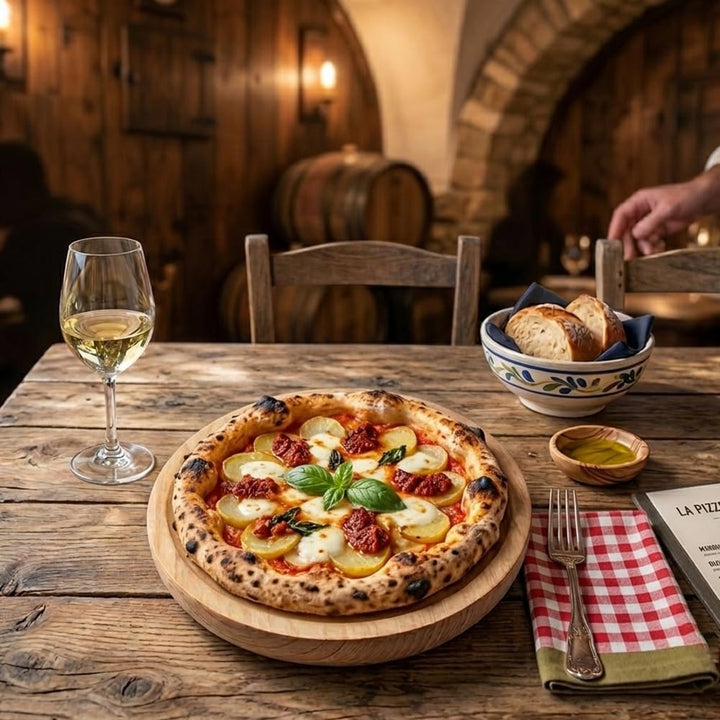 Ruibal - Holzteller Rund - Holzplatte - Fleischteller - Pizzateller - Schneidebrett - Kiefer - Set v
