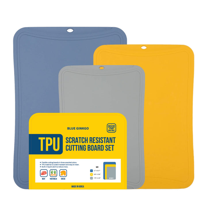 BLUE GINKGO TPU-Schneidematten [3er-Set] – Flexible, messerfreundliche und langlebige Küchen-Schneid