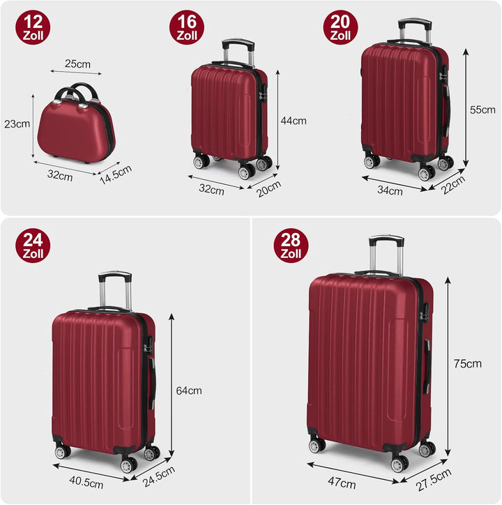 LEADZM Kofferset 5 teilig mit Kosmetikkoffer, Koffer Set Hartschalen-Trolley aus ABS, Reisekoffer Se