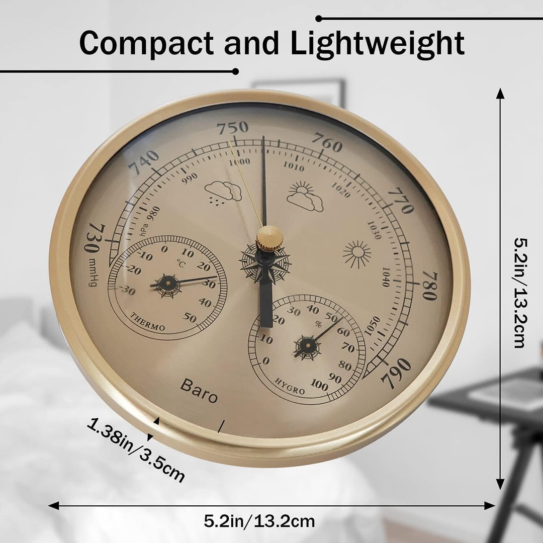 3 in 1 Barometer Hygrometer Temperaturmesser Gold Zifferblatt Weather Station Home Office 130 mm