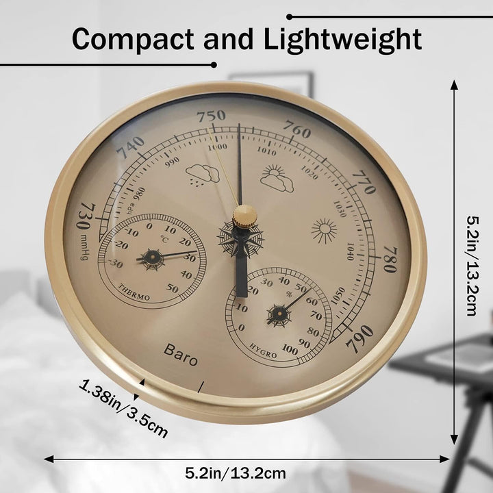 3 in 1 Barometer Hygrometer Temperaturmesser Gold Zifferblatt Weather Station Home Office 130 mm