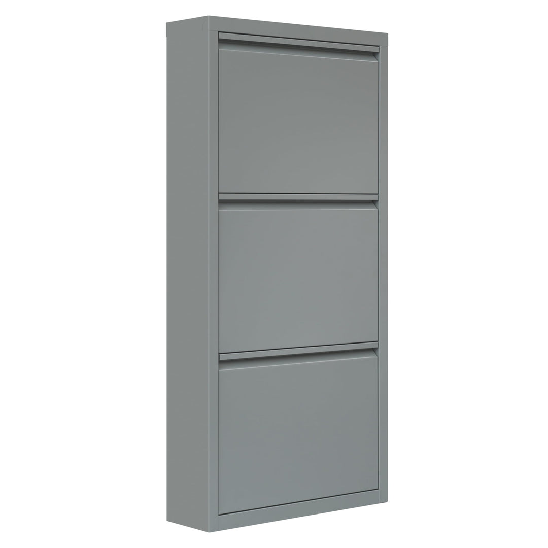WOLTU Schuhschrank, mit 3 Klappen, Schuhregal, Schuhkipper, für 9 Paar Schuhe, aus Metall, für Flur