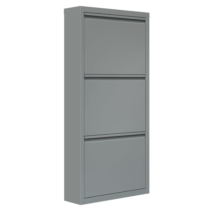 WOLTU Schuhschrank, mit 3 Klappen, Schuhregal, Schuhkipper, für 9 Paar Schuhe, aus Metall, für Flur