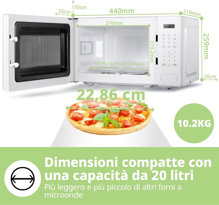 COMFEE' Digitale Mikrowelle, 700 W, 20 l, 6 voreingestellte Menüs, Express Cook, 11 Leistungsstufen,