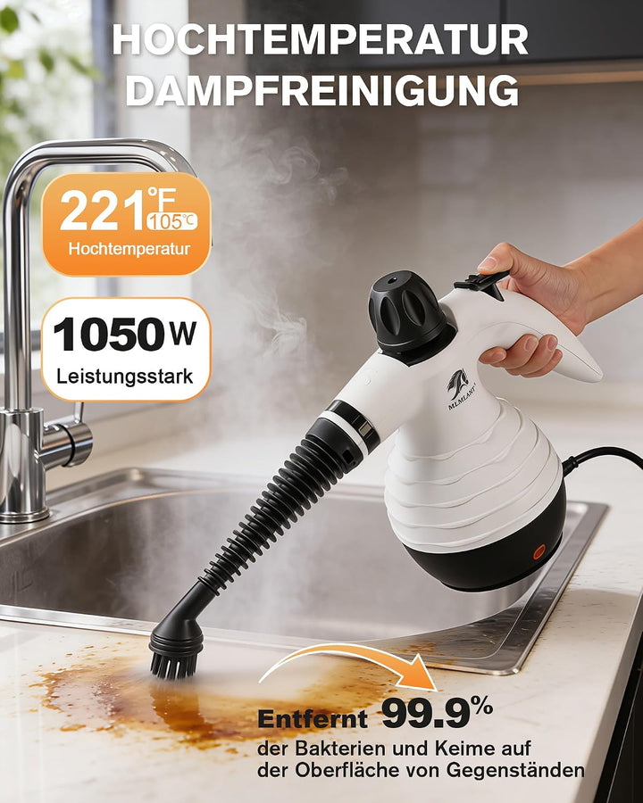 MLMLANT Handdampfreiniger Haushaltsreiniger mit Sicherheitsverschluss und 10 Zubehörteilen, geeignet