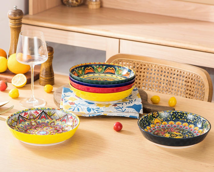 Henten Home Suppenteller Steingut, Suppenschalen 6er Set, Pastateller/Spaghetti Tiefteller/Nudelscha