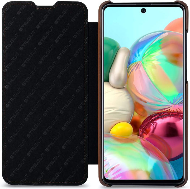 STILGUT Book Case kompatibel mit Samsung Galaxy A71 Hülle aus Leder zum Klappen, Klapphülle, Handyhü