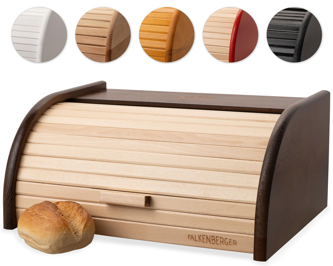 Brotkasten aus Holz Buche Braun ca. 39x29x18cm Rollbrotkasten traditionell Brotbox mit Roll-Deckel H