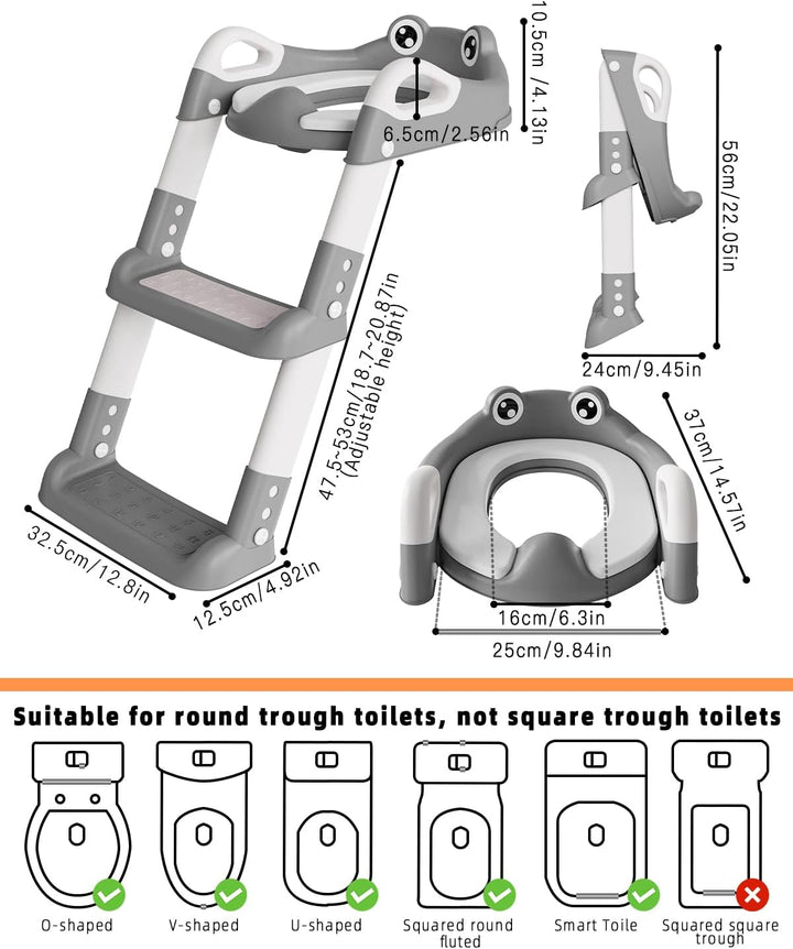 Toilettensitz Kinder mit Treppe, Toilettentrainer für Kinder, WC Sitz mit PU Gepolsterter, Höhenvers