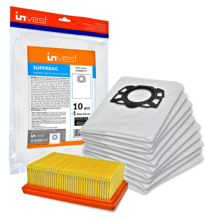 Invest - Staubsaugerbeutel Ersatz, Filtertüten Beutel Kompatibel mit Kärcher 2.863-006.0 WD4 WD5 WD6