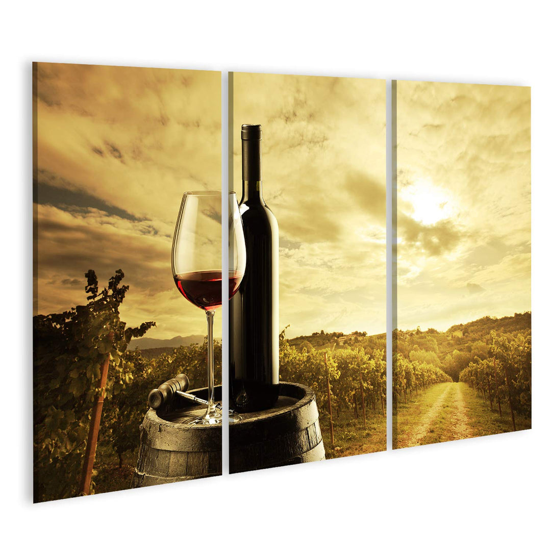 islandburner Bild auf Leinwand Rotwein Flasche Und Glas Wein Auf Fass Bilder Wandbilder Poster Leinw
