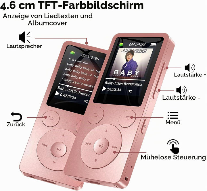 32GB MP3 Player Bluetooth 5.3 &amp; Lautsprecher – Upgrade mit physischen Tasten (Zurück, Menü, Lautstär
