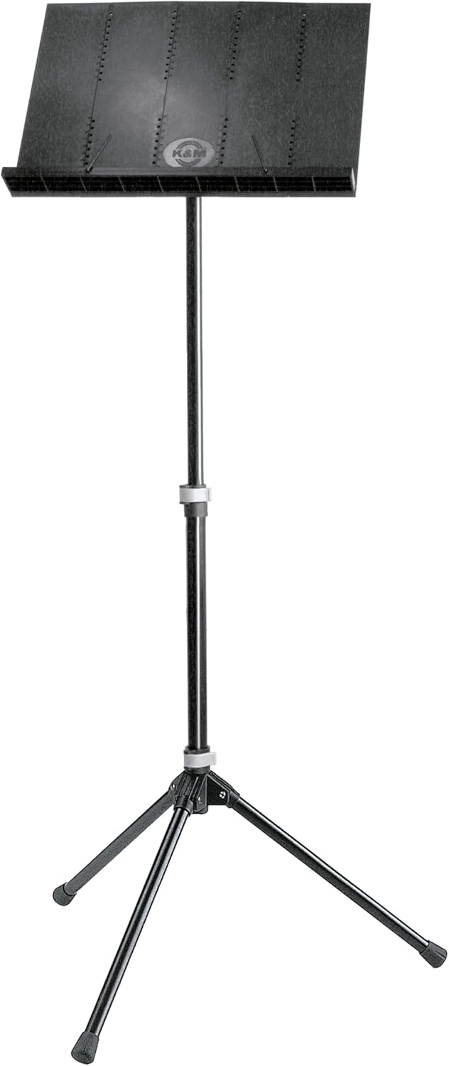 K&M 12120 Orchesternotenpult Schwarz – Faltbare Notenplatte - Von 54,5 - 122 cm ausziehbarer Notenst