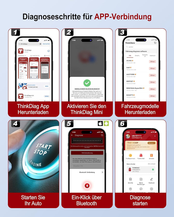 OBD2 Bluetooth Adapter für iOS & Android, ThinkDiag Mini OBD2 Diagnosegerät Mit Alle Systemdiagnosen