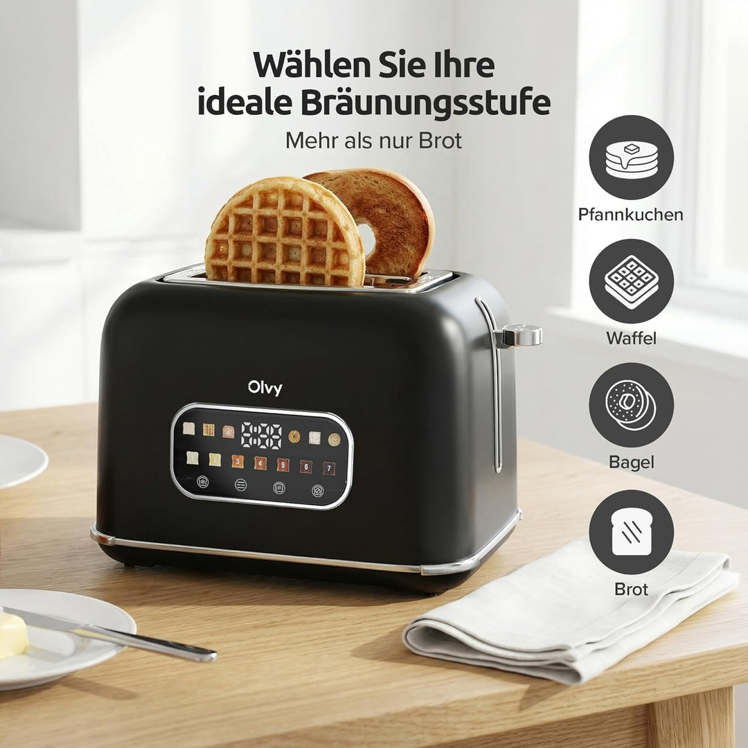 Toaster Olvy 900W – 7 Bräunungsstufen, LCD-Display mit Timer, Extra breite Schlitze, Auftau- und Auf