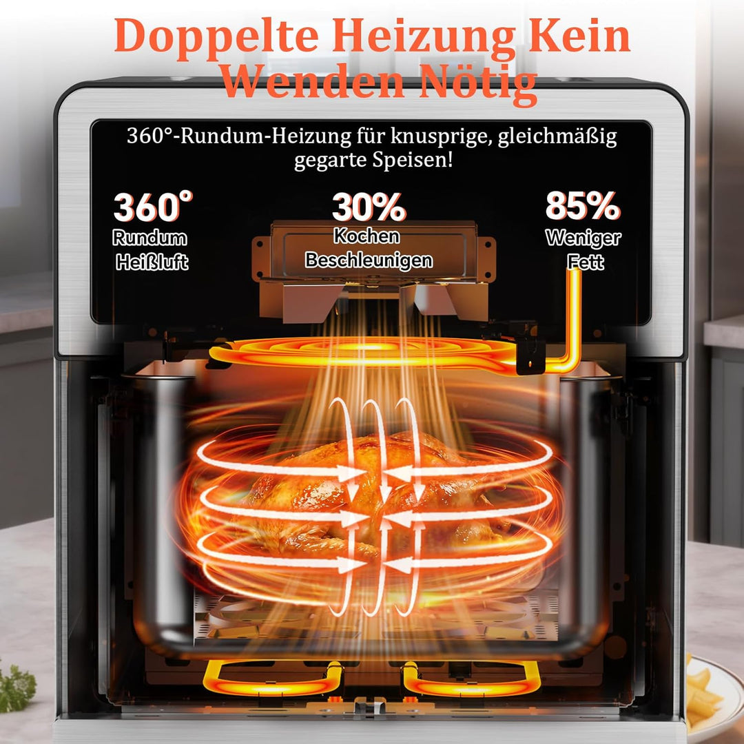Heissluftfritteuse 8L XXL | Airfryer Ober/Unterhitze Heizelemente, Air Fryer Luftfritteuse Sichtfens