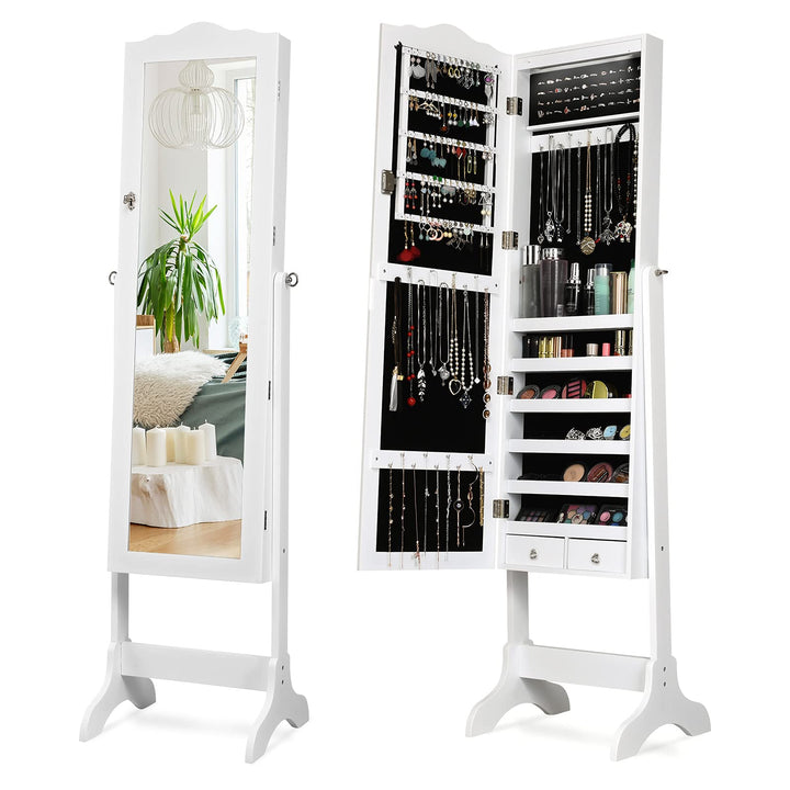 GOPLUS Schmuckschrank mit automatischer LED-Beleuchtung, abschleissbares Schmuckregal, mit Neigungsv