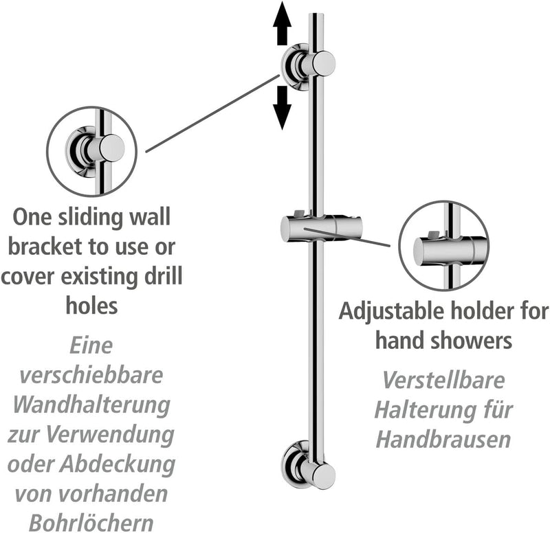 WENKO Duschstange ohne Bohren, Brausestange zur Befestigung mit Spezial-Klebepad, aus rostfreiem Ede