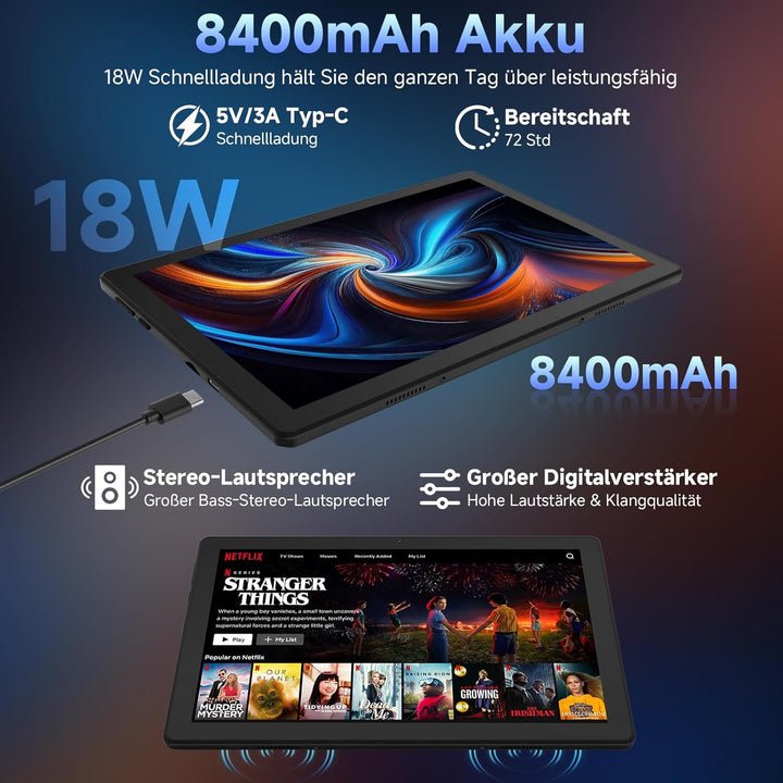 Tablet 11,5 Zoll Android 15, 30GB RAM 1TB TF, 2K Android Tablet 2000 * 1200 FHD, 8400mAh, Widevine L