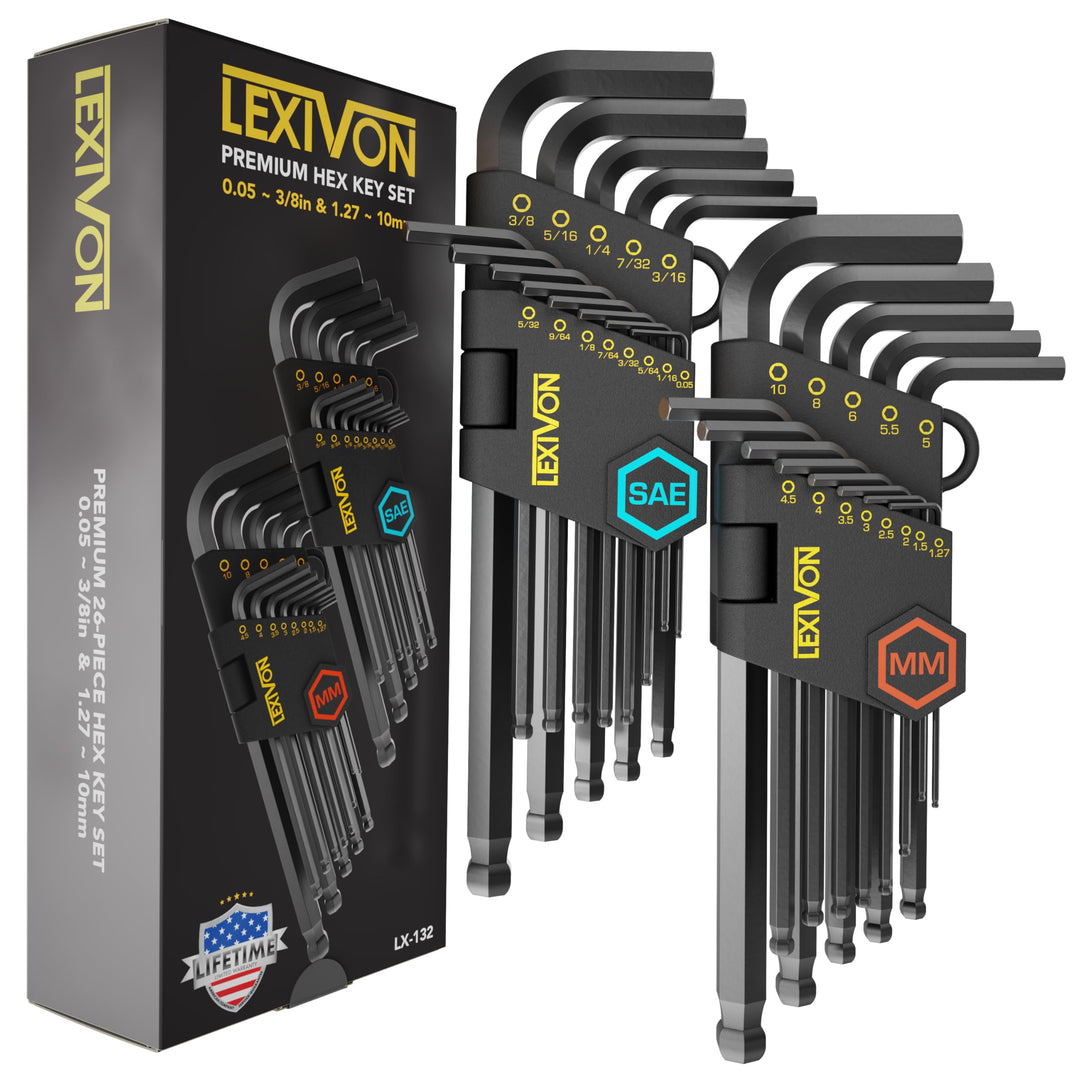 LEXIVON Imbusschlüssel Set, 26-teilig, Premium-Metrisches & SAE Sechskantschlüssel Set, L-förmiges D