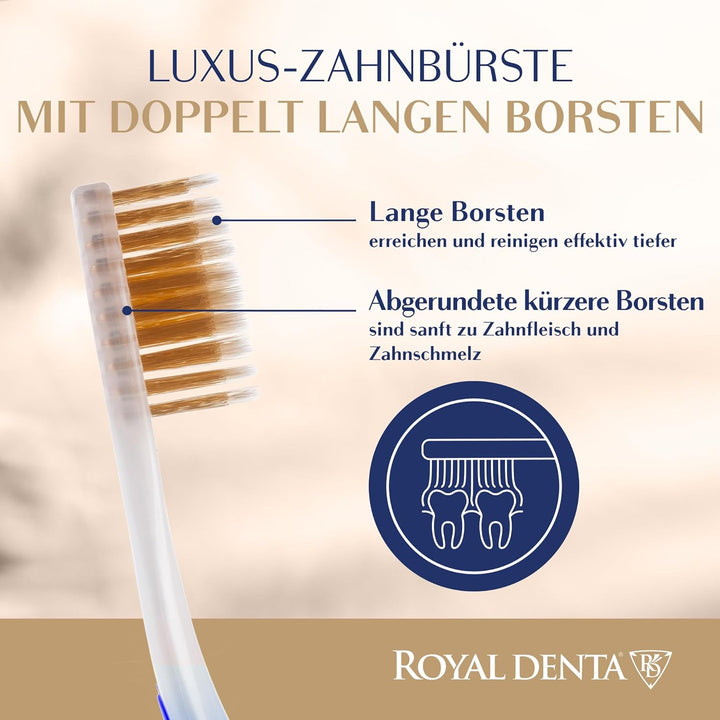 Royal Denta Gold Medium Zahnbürsten 4er-Pack - Doppellänge Borsten für Interdentalreinigung, Goldpar
