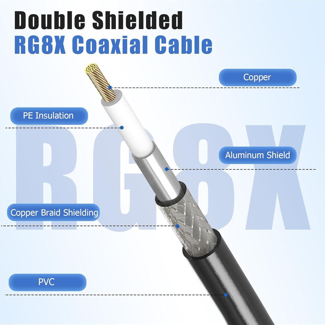 RFAdapter CB Koaxkabel, RG8x Koaxialkabel 3ft UHF PL259 Stecker auf Stecker Low Loss CB Antennenkabe