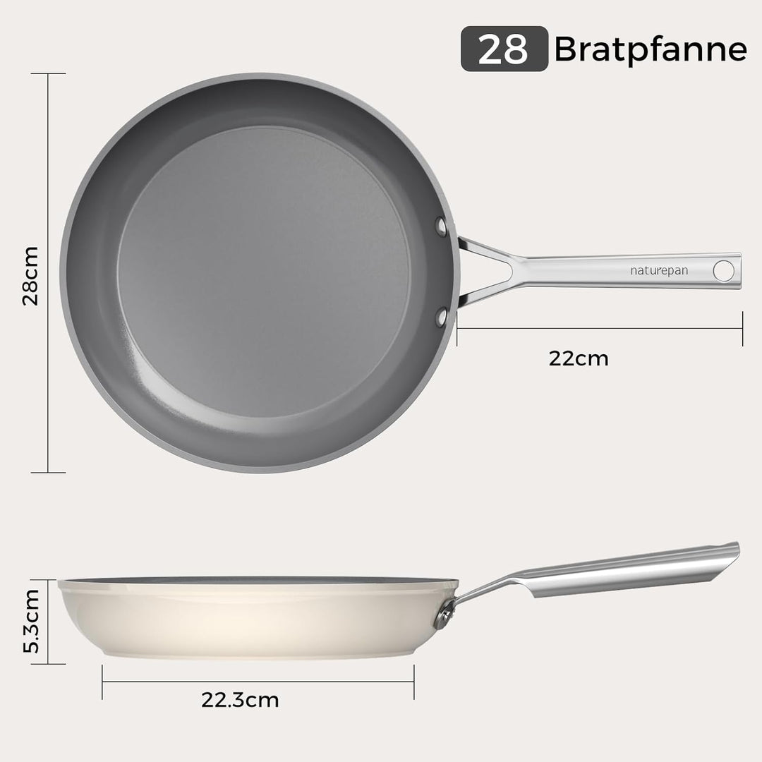 Pfanne 28cm, DiamondTitan-Keramikbeschichtung, Antihaft Keramik Bratpfanne mit Edelstahlgriff, PTFE-