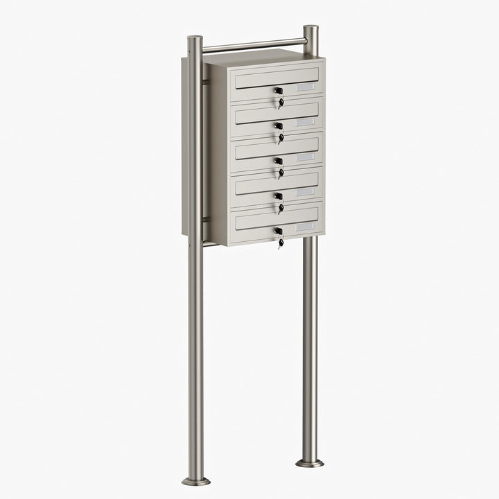 Wiltec 5er Briefkastenanlage Edelstahl 556 x 270 x 1500 mm, Standbriefkasten mit 5 Fächern, Schlüsse