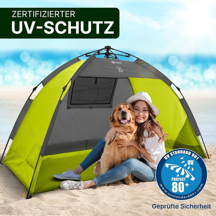 EXPLORER Automatik Strandmuschel mit UV Schutz 80+ [190x100x110cm] kleines Packmass leicht und schne
