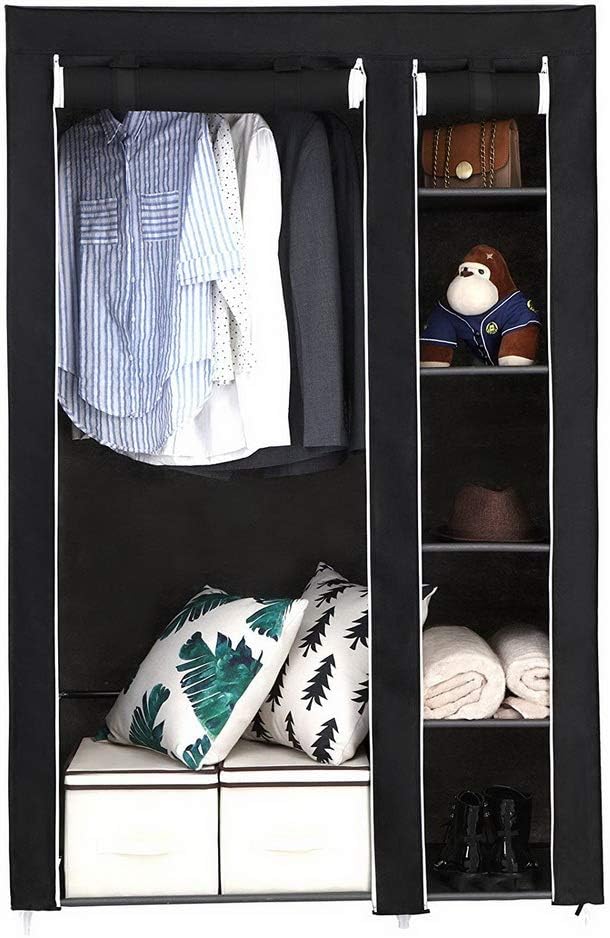 Bonnlo Kleiderschrank, 110 x 45 x 175 cm, Stoffschrank mit Kleiderstange und Ablagen Stabil, Stoffkl