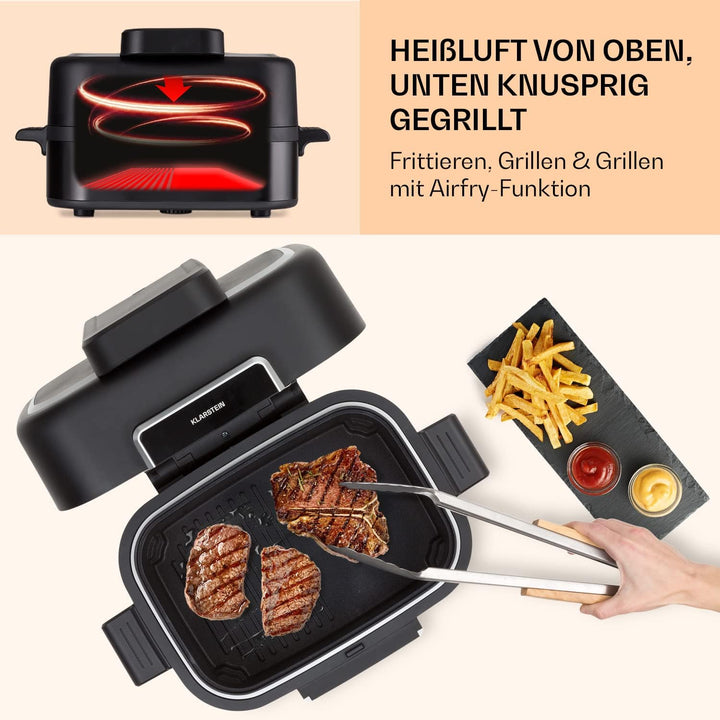 Klarstein 2-in-1 Heissluftfritteuse mit Grill, Airfryer mit Schnellaufheizung 1500W, XL Heissluftfri
