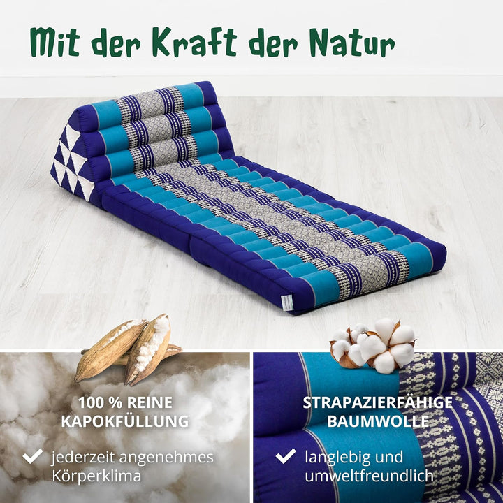 livasia Thaikissen mit 2 Auflagen - 120x50x8cm - Dreieckskissen mit Sitzkissen, Keilkissen mit Kapok