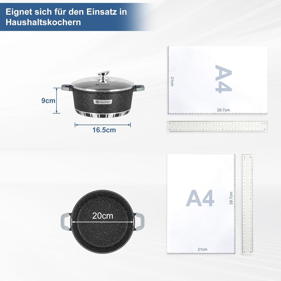 Scheffler Topf Induktions Kochtopf mit Deckel, Antihaftbeschichtung, 20cm/2,6L für alle Herdarten, A