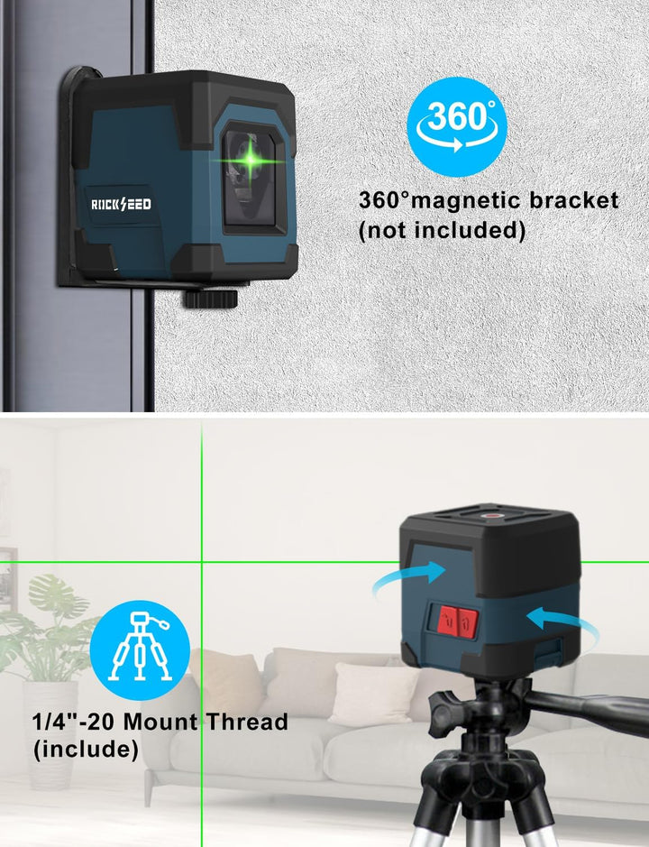 Laser Wasserwaage mit Stativ, RockSeed Kreuzlinienlaser mit Selbstnivellierung, Vertikale und Horizo