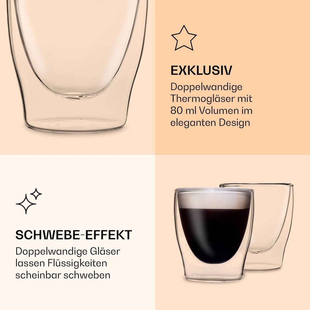 DUOS® Espressotassen Glas 4x80ml, Doppelwandige Gläser Latte Macchiato, Doppelwandige Kaffeegläser,