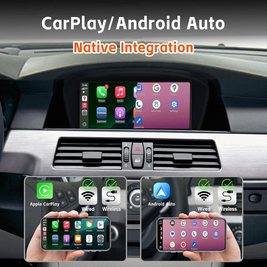 Autoradio mit Wireless CarPlay &amp; Android Auto für BMW E60 E61 E63 E64 E90 E91 E92 E93 (2003-2008) |L