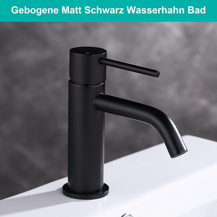 Wasserhahn Schwarz Matt Bad, Anti Ablösung Unterdruck Bleifrei Waschtischmischer mit Zulaufschlauch,