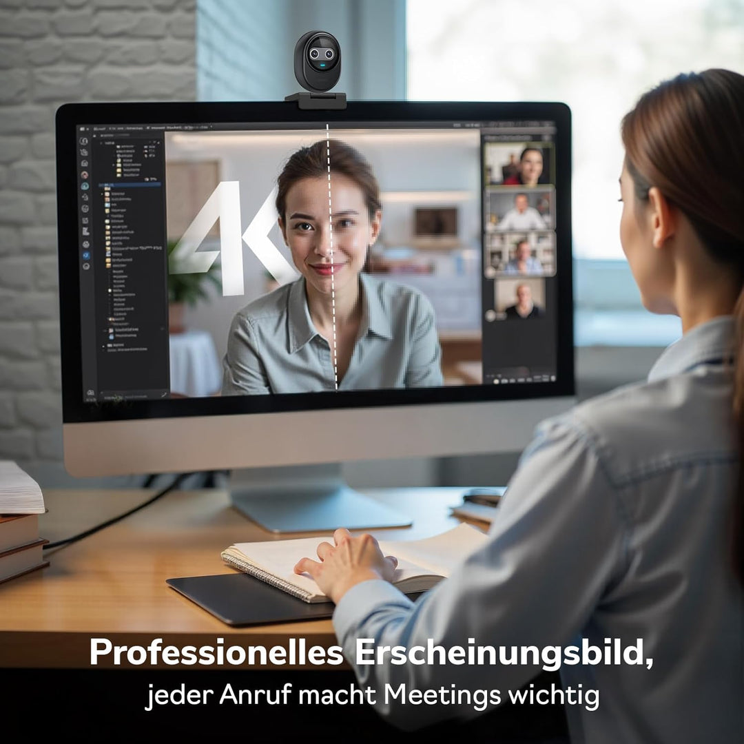 EMEET 4K Webcam Piko, Weltweit Erste KI-gestützte 4K-Webcam mit Dual-Kamera und KI-Autofokus, 3 Mikr