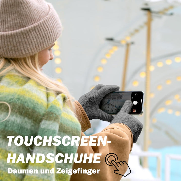 Alpaka Handschuhe Damen Fleece Doppelfutter & Touchscreen - Thermo Winterhandschuhe mit Anti-Rutsch