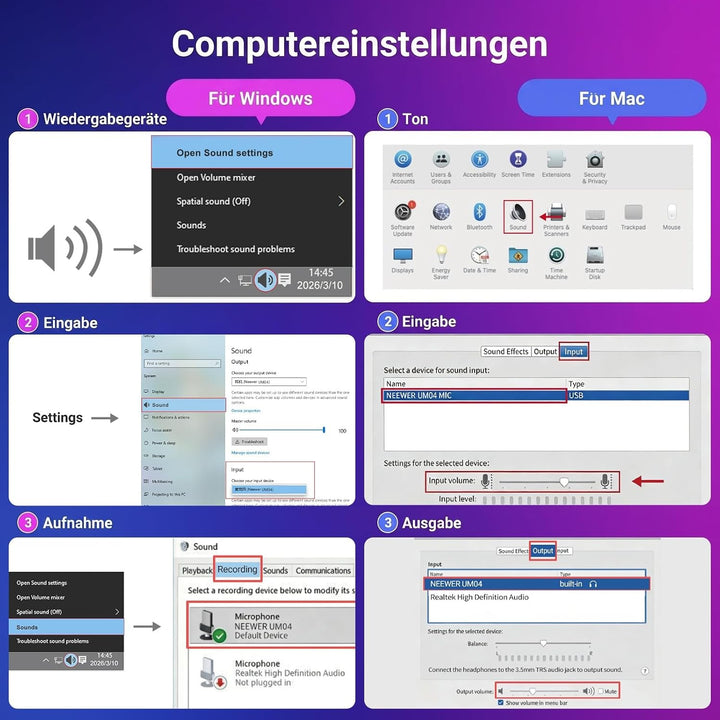 NEEWER UM04 USB Mikrofon, AI Rauschunterdrückung, omnidirektionales Kondensator Tischmikrofon mit 48