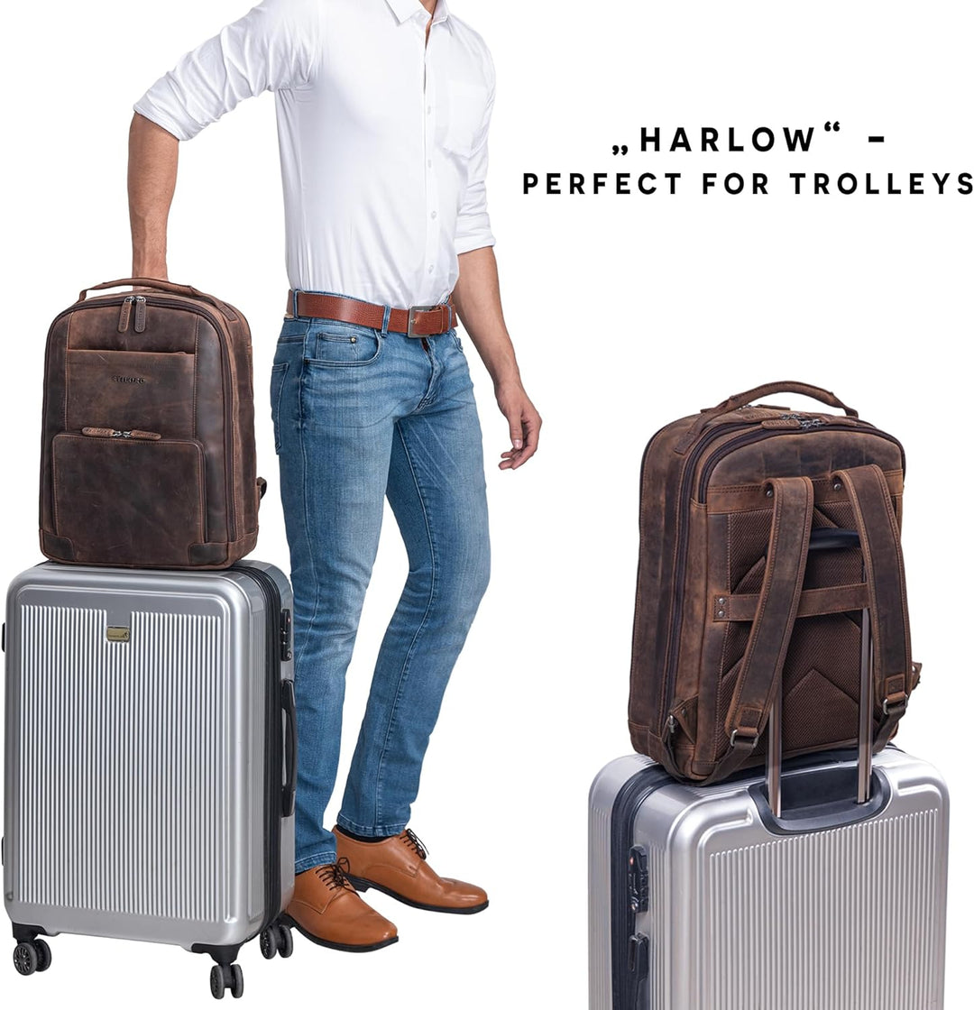 STILORD XL Herren-Businessrucksack aus Leder braun - 15-17 Zoll grosser Arbeitsrucksack - Männer Lap