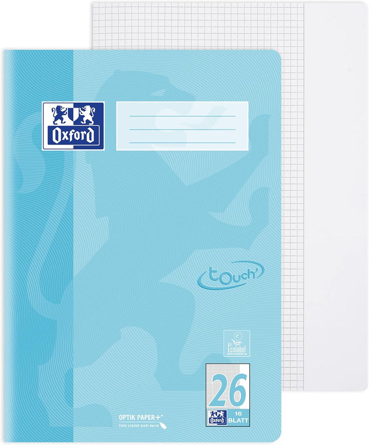 Oxford Schulheft A4 Touch, 16 Blatt, Lineatur 26, kariert, pastell blau, 15 Stück, Lineatur 26