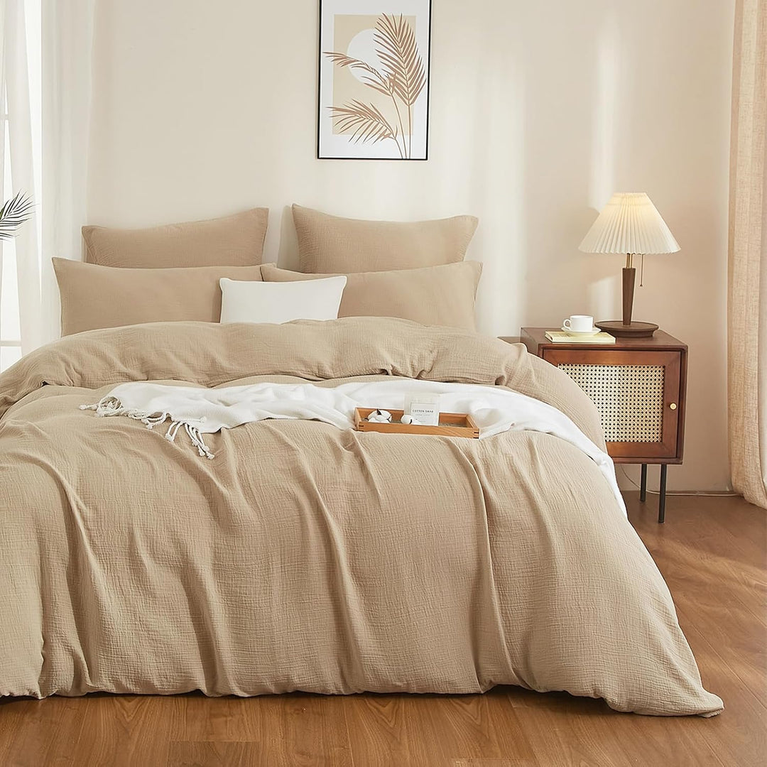 Boqingzhu Doppelte Muslin Bettwäsche Beige 135x200cm Baumwolle Weich Kuschelig Sommer Baumwollbettwä