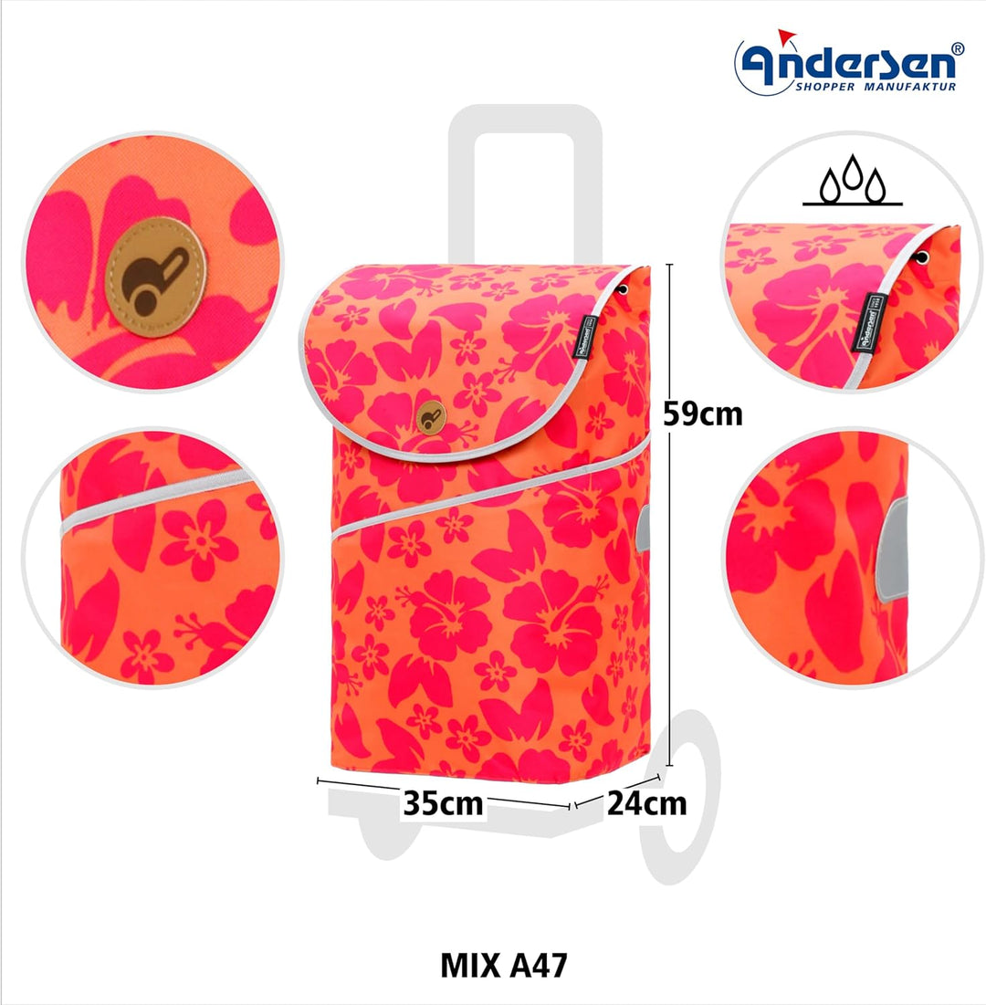 Andersen Einkaufstrolley - klappbar - 46 Liter - belastbar 40 kg - Stahlgestell - mit Kordelzug & Kl