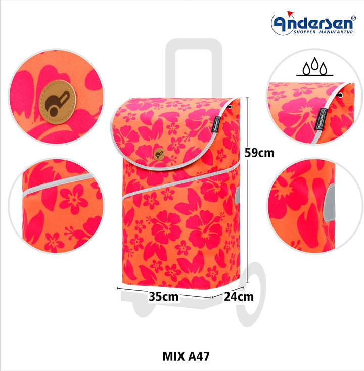 Andersen Einkaufstrolley - klappbar - 46 Liter - belastbar 40 kg - Stahlgestell - mit Kordelzug & Kl
