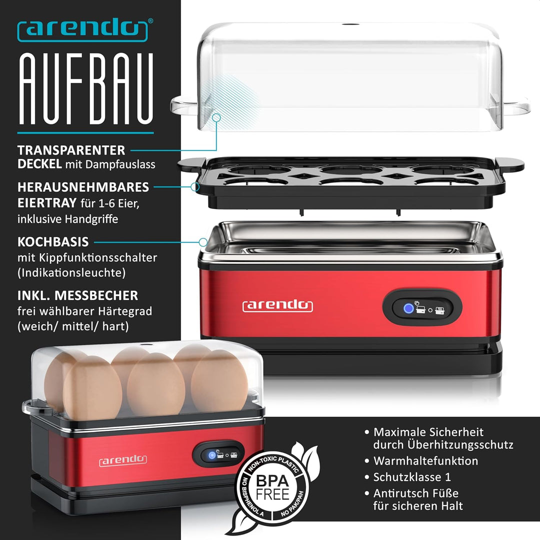 Arendo - Wasserkocher Toaster Eierkocher Set - Edelstahl Wasserkocher mit Temperatureinstellung - To