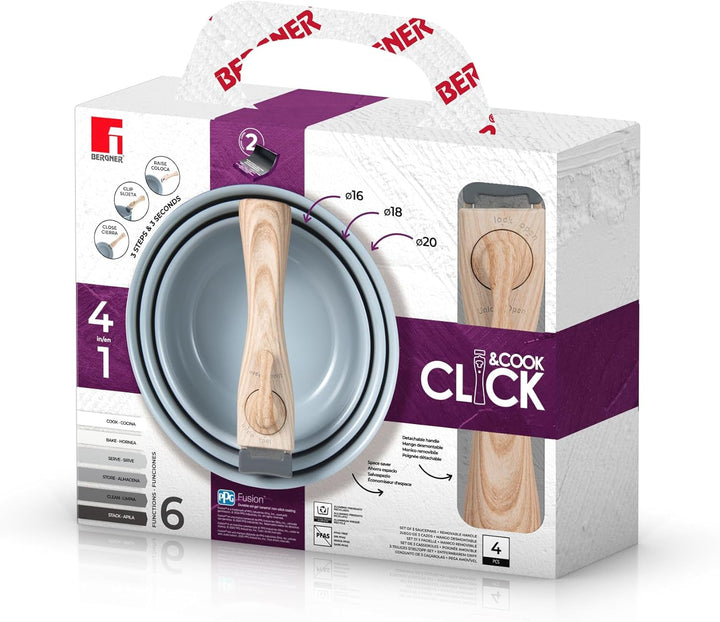 BERGNER- Set mit 4 (16+18+20CM) Stück Alu Press Schöpflöffeln aus Recyclingmaterial mit abnehmbarem